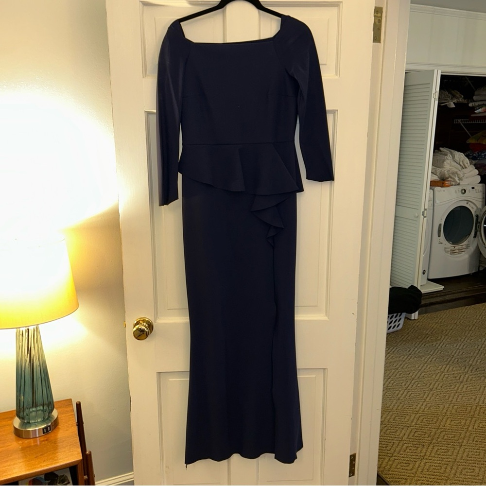 Elegant Navy Blue Chiara Boni Adela Gown Long Dress Sz 48 US Sz 8/10